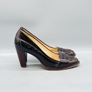 Cole Haan Shoes Womens 7 Brown Patent Leather Vintage Air Block Heel Loafer
